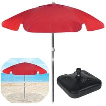 Kit Guarda Sol Praia Piscina Vermelho 1,60 M + Base Preta 18kg Bel