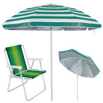 Kit Guarda Sol Verde Articulado 2,60 M + Cadeira de Praia Aluminio Mor
