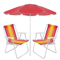 Kit Guarda Sol Vermelho 2 M + 2 Cadeiras de Praia / Estruturas em Alumino