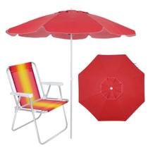 Kit Guarda Sol Vermelho 2 M + Uma Cadeira de Praia / Estruturas em Alumino