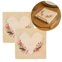 Kit Guardanapo Estampado Coração Floral Bege Luxo 40 Folhas 33cm - Tuut Kit Guardanapo Estampado Coração Floral Bege Luxo 40 Folhas 33cm - Tuut