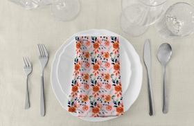 Kit Guardanapos De Tecido Oxford Flores Diversas Aquarela