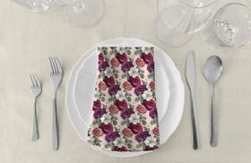 Kit Guardanapos De Tecido Oxford Flores Tons de Rosa e Marsala