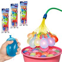 Kit Guerra de Água 111 Balões Bexiga Enche Fácil Auto Amarra Brincadeira Chácara Praia