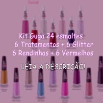 Kit Guga 24 esmaltes - 6 Tratamentos + 6 Glitter + 6 Rendinhas + 6 Vermelhos