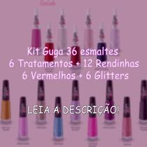 Kit Guga 36 esmaltes - 6 Tratamentos + 12 Rendinhas + 6 Vermelhos + 6 Glitters