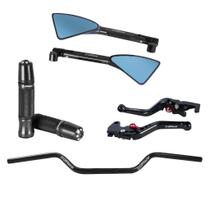 Kit Guidão Esportivo 22mm Manopla Manete Espelho Cb250f Twister Cg150
