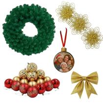 Kit Guirlanda De Natal Com Enfeites Dourados e Vermelhos
