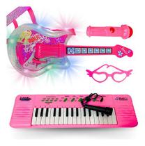 Kit Guitarra Girls Rock e Teclado Musical Brinquedo Infantil Rosa