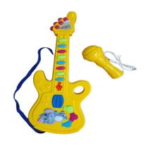 Kit guitarra infantil com microne mini para bebe amarela