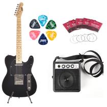 Kit Guitarra Land Preta + Cubo+ Encordoamento + Palheta