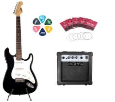 Kit Guitarra Land Preta L-G1+Cubo+Encordoamento+Palheta