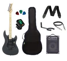 Kit Guitarra Strato Strinberg STS-100 com acessórios + amplificador PRETA FOSCA