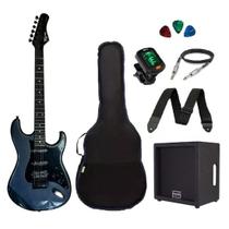 Kit Guitarra Strato Tagima Sixmart Mdsv Bk Com Efeito Amplificador