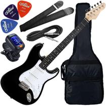 Kit Guitarra Stratocaster Elétrica Queens Sonicx Preto + Bag