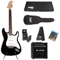 Kit guitarra stratocaster land l-g1 bk+capa+acessórios