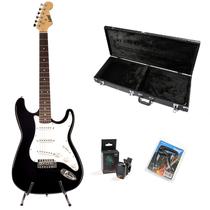 Kit guitarra stratocaster land l-g1 bk+ case+acessórios