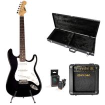 Kit guitarra stratocaster land l-g1 bk + case+acessórios