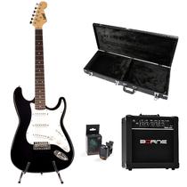 Kit guitarra stratocaster land l-g1 bk+case+acessórios