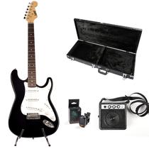 Kit guitarra stratocaster land l-g1 bk case acessórios
