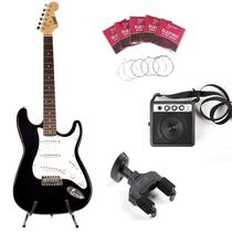 Kit guitarra stratocaster land l-g1 bk+cubo tg5+acesórios