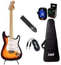 Kit guitarra stratocaster land sunburst-capa-correia-afinador-cabo