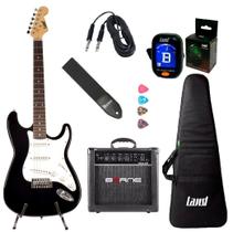 Kit guitarra stratocaster preta-capa-correia-cubog30-afinador