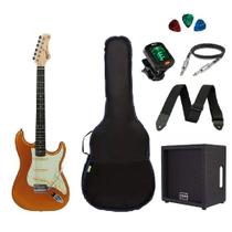 Kit Guitarra Tagima TG500 Strato Metallic Gold Yellow com Caixa Amplificada