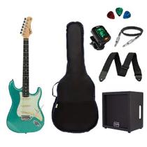 Kit Guitarra Tagima TG500 Strato Metallic Surf Green com Caixa Amplificada