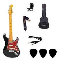kit Guitarra Tagima TG530 Strato Preta Capa/ Afinador/ Correia/ Cabo/ 3 Palhetas