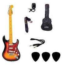 kit Guitarra Tagima TG530 Strato Sunburst Capa/ Afinador/ Correia/ Cabo/ 3 Palhetas