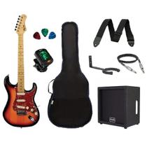 Kit Guitarra Tagima TG530 Strato Sunburst com Amplificador e Acessórios
