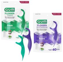 Kit GUM Flossers Roxo e Verde fio dental c/ cabo 80 unidades