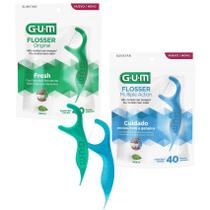 Kit GUM Flossers Verde e Azul fio dental c/ cabo 80 unidades