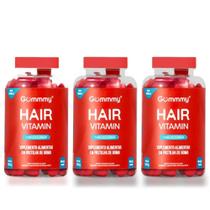 Kit Gummy Hair Vitamin Morango Com 3Un De 60 Pastilhas Cada