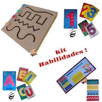 Kit Habilidades Brinquedo Pedagógico Em Madeira Linhas Vazadas + Alinhavos