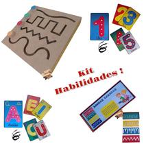 Kit Habilidades Brinquedo Pedagógico Em Madeira Linhas Vazadas + Alinhavos - RafaBox