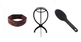 Kit Hair Grip Marrom + Escova + Suporte Para Peruca Front