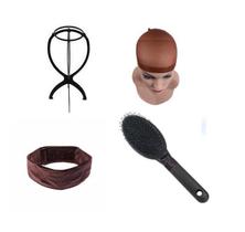 Kit Hair Grip + Suporte + Escova + Wig Cap Marrom Peruca