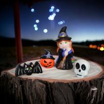 Kit Halloween 4 Peças Bruxa Abobora Caveira Morcego Pequeno