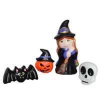 Kit Halloween 4 Peças Bruxa Abobora Caveira Morcego Pequeno