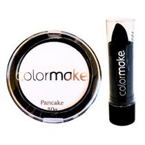 Kit Halloween Maquiagem Base Pancake Branco + Batom Preto