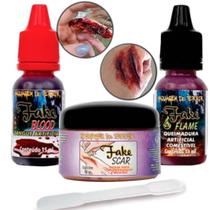 Kit halloween maquiagem ferida falsa sangue cicatriz slug rostinho pintado - loja do abençoado