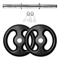 Kit Halter 10Kg em Anilhas de Ferro com 1 Barra Tubo Oca 40cm