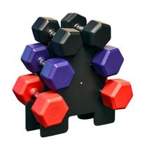 Kit Halter Sextavado Peso 1kg 2kg 3kg Treino em Casa Academia Suporte Kit Com Total de 12kg