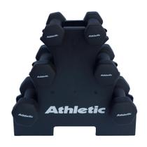 Kit Halter Sextavados Athletic 9kg 3 Pares de Halteres com Suporte para Treino e Musculação