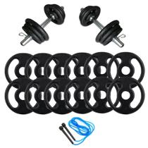 Kit Halteres 12Kg Anilhas e Barras + Corda - Treino em Casa