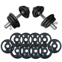 Kit Halteres 14Kg em Anilhas de Ferro e 2 Barras Fitness 40cm