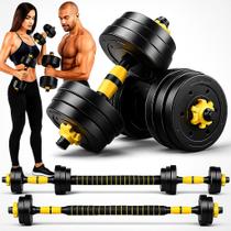 Kit Halteres 3 Em 1 Bonafit Academia Preto E Amarelo Peso Musculação Ajustável 20kg Segurança e Durabilidade