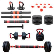 Kit Halteres 6 em 1 Ajustáveis Kettlebell Academia Fit 15kg